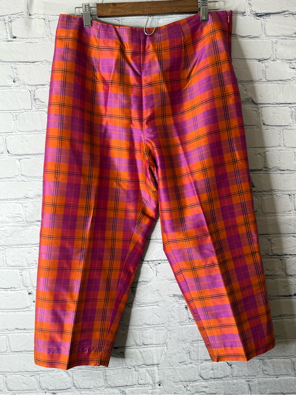 Vibrant Orange & Pink Plaid women’s silk pants size 12